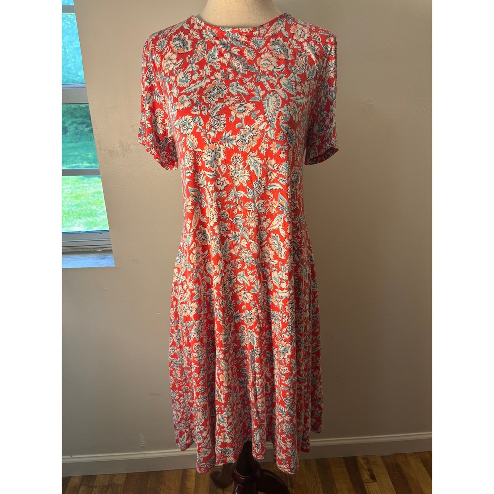 Old Navy Floral Swing Dress Orange Blue Paisley Boho Midi Dress‎ Medium